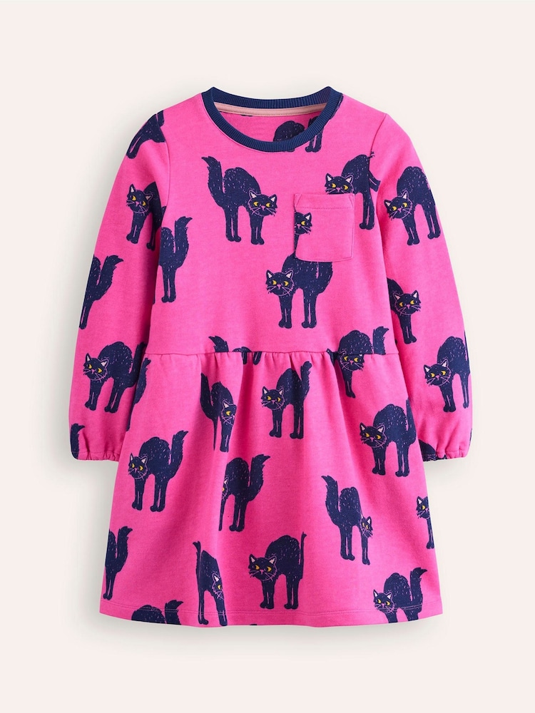 Boden Pink 100% Cotton Loopback Cat Sweatshirt Dress - Image 2 of 4