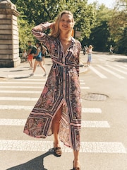 Boden Pink Scarf Print Shirt Dress - Image 1 of 2
