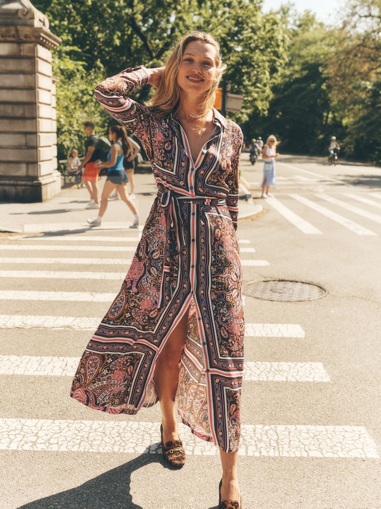 Boden Pink Scarf Print Shirt Dress - Image 1 of 2