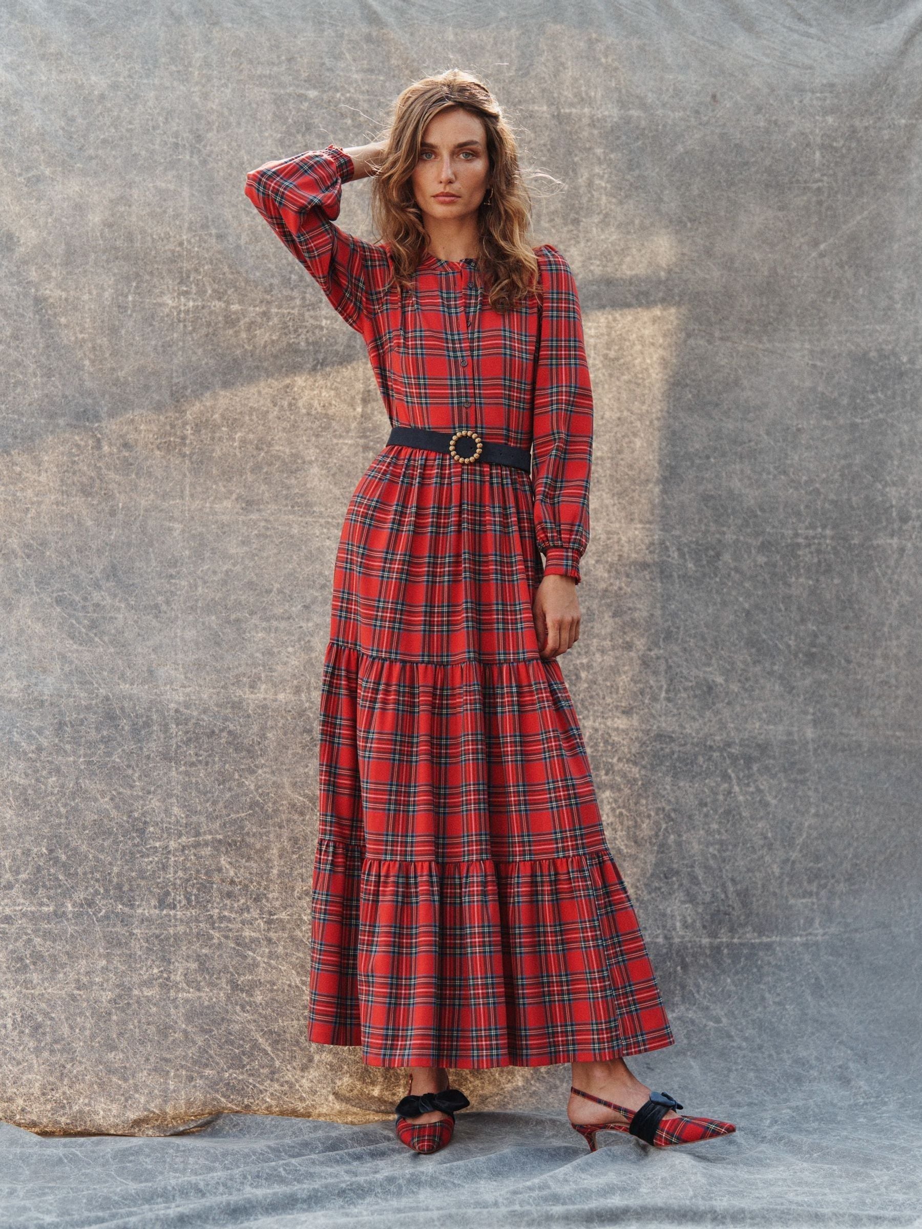 Boden Red Alba Check Maxi Dress
