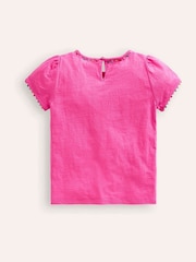Boden Pink Ali Puff Sleeve Pom 100% Cotton T-Shirt - Image 2 of 3