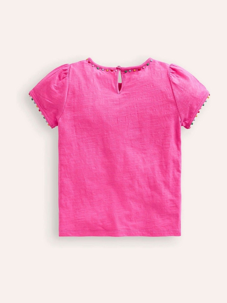 Boden Pink Ali Puff Sleeve Pom 100% Cotton T-Shirt - Image 2 of 3 Boden Pink Ali Puff Sleeve Pom 100% Cotton T-Shirt - Image 2 of 3