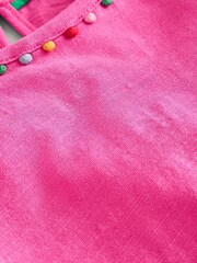 Boden Pink Ali Puff Sleeve Pom 100% Cotton T-Shirt - Image 3 of 3