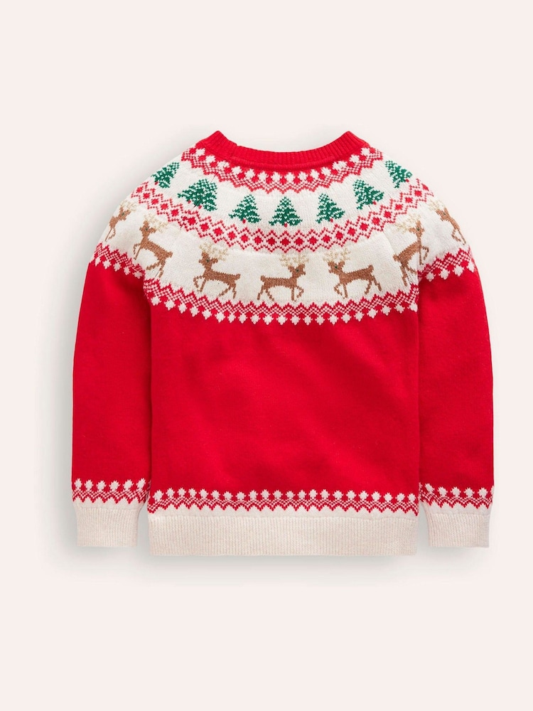 Boden Red Reindeer Christmas Fairisle Pattern Jumper - Image 2 of 3