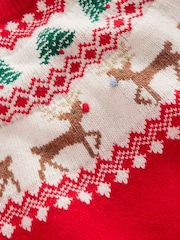 Boden Red Reindeer Christmas Fairisle Pattern Jumper - Image 3 of 3