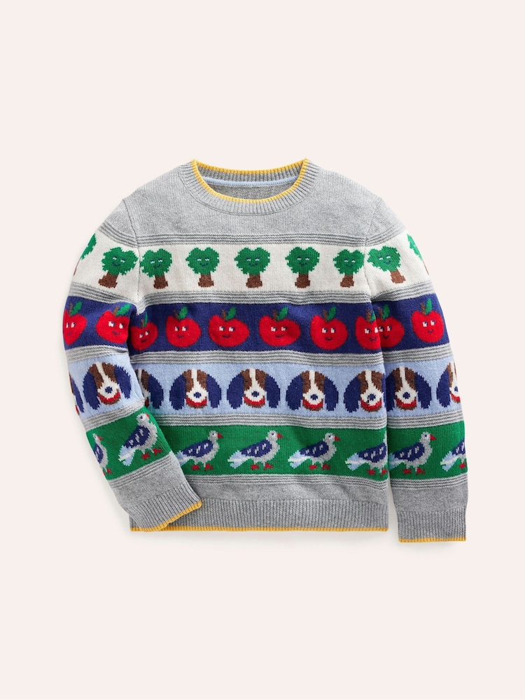 Boden Grey Dog Novelty Fair Isle Pattern Jumper - Image 1 of 4 Boden Grey Dog Novelty Fair Isle Pattern Jumper - Image 1 of 4