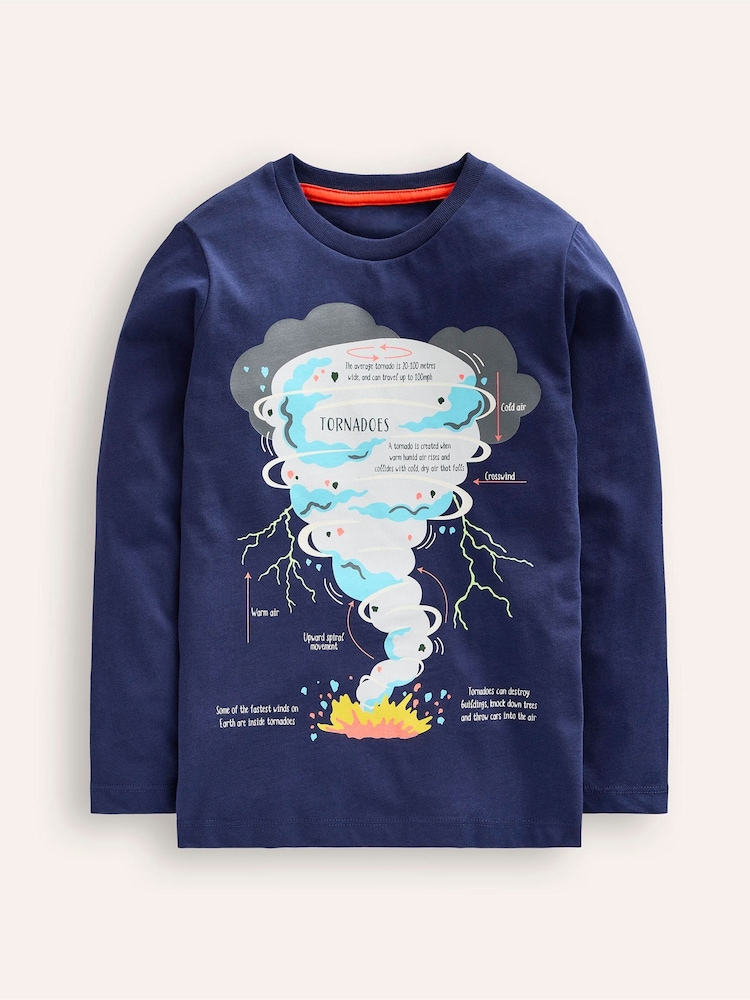 Boden Blue 100% Cotton Glow-In-The-Dark Tornado T-Shirt - Image 1 of 3