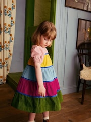 Boden Pink 100% Cotton Rainbow Cord Tiered Twirly Dress - Image 1 of 4