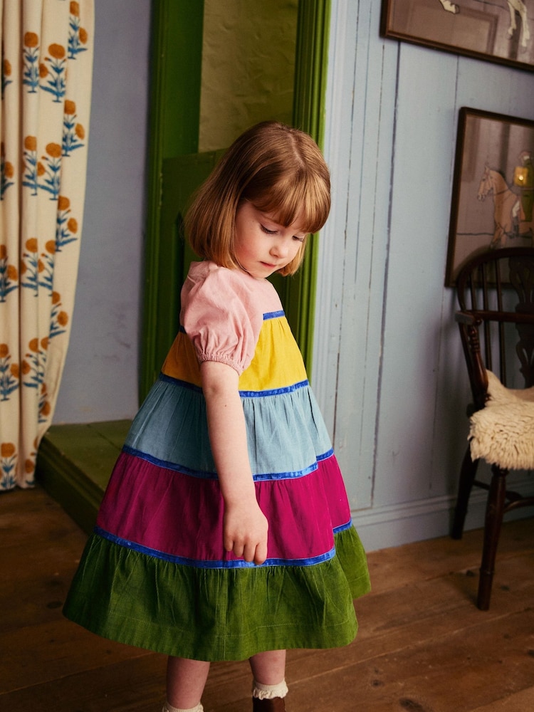 Boden Pink 100% Cotton Rainbow Cord Tiered Twirly Dress - Image 1 of 4 Boden Pink 100% Cotton Rainbow Cord Tiered Twirly Dress - Image 1 of 4