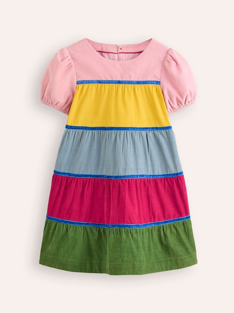 Boden Pink 100% Cotton Rainbow Cord Tiered Twirly Dress - Image 2 of 4
