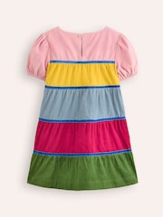 Boden Pink 100% Cotton Rainbow Cord Tiered Twirly Dress - Image 3 of 4
