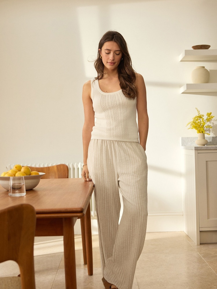Neutral N. Premium Linen Blend Knit Vest Woven Pyjamas - Image 2 of 6