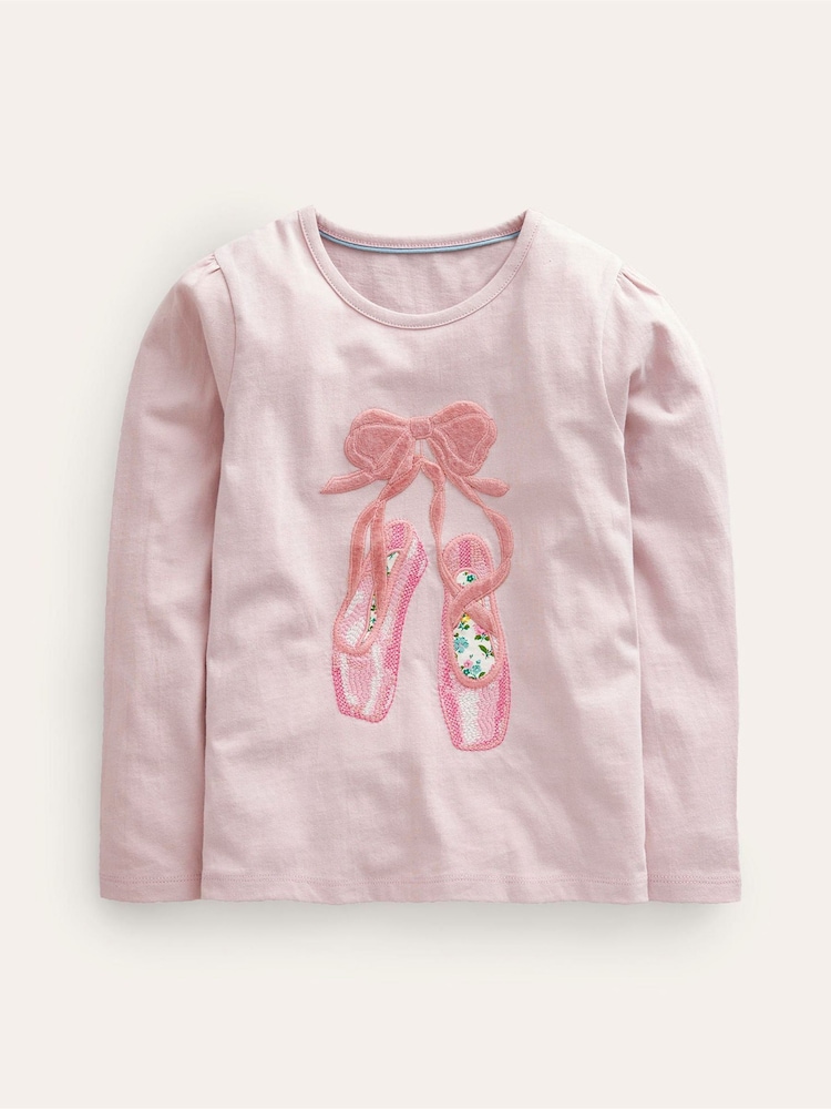 Boden Pink Ballet Puff Sleeve 100% Cotton Logo Top - Image 1 of 3 Boden Pink Ballet Puff Sleeve 100% Cotton Logo Top - Image 1 of 3