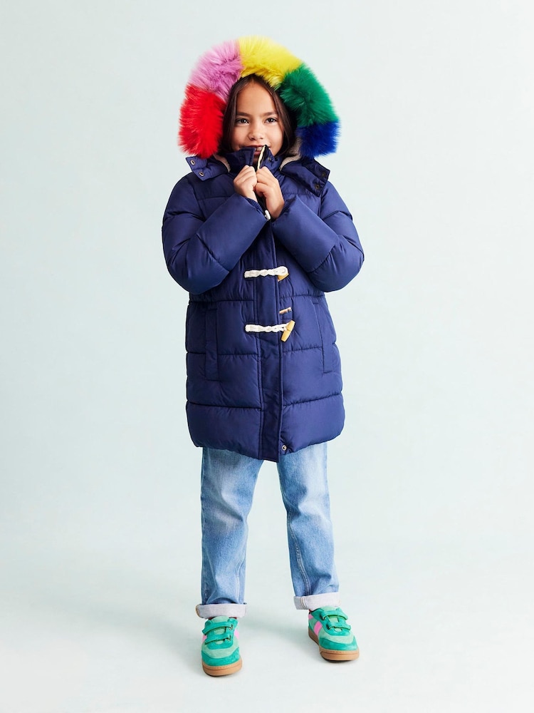Boden Blue Longline Rainbow Padded Coat - Image 1 of 5 Boden Blue Longline Rainbow Padded Coat - Image 1 of 5