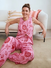 Pink Graphic Button Through Vest Pyjamas - Image 6 of 12