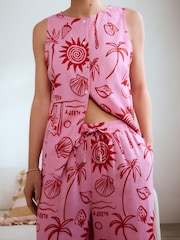 Pink Graphic Button Through Vest Pyjamas - Image 7 of 12