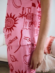 Pink Graphic Button Through Vest Pyjamas - Image 8 of 12
