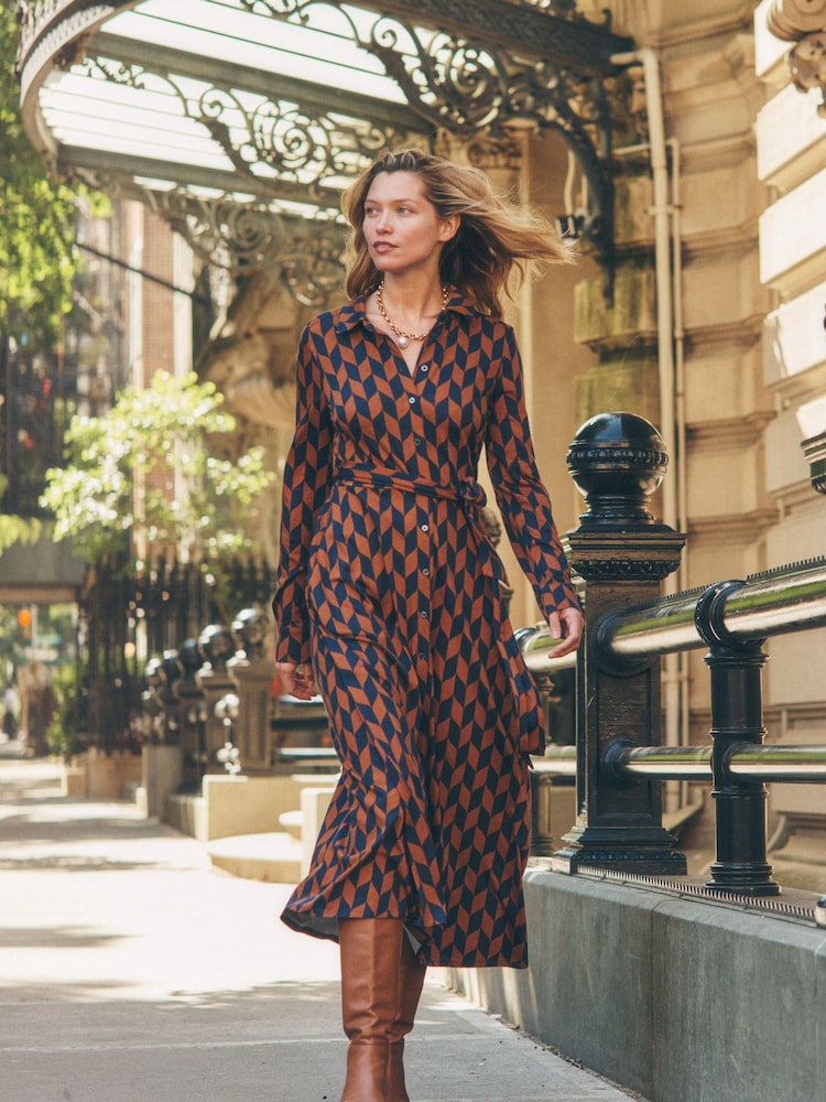Boden Brown Marcia Jersey Midi Shirt Dress - Image 1 of 6 Boden Brown Marcia Jersey Midi Shirt Dress - Image 1 of 6