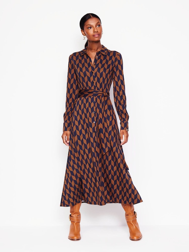 Boden Brown Marcia Jersey Midi Shirt Dress - Image 2 of 6