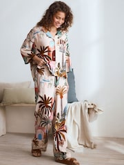 Pink Palms Short Sleeve Button Through Pyjamas - Image 2 of 7