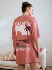 Pink Sunset 100% Cotton Oversized Night T-Shirt - Image 3 of 5