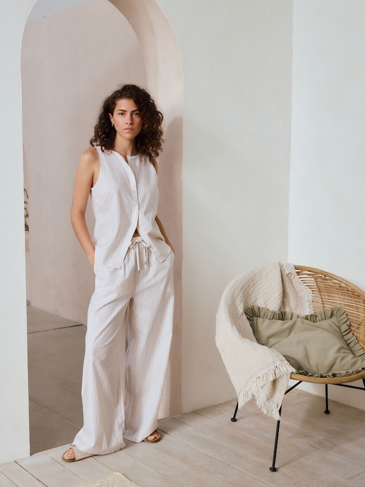 Neutral Stripe Button Through Vest Pyjamas - Image 2 of 11