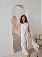 Neutral Stripe Button Through Vest Pyjamas - Image 3 of 11