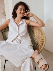 Neutral Stripe Button Through Vest Pyjamas - Image 4 of 11