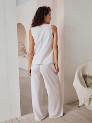 Neutral Stripe Button Through Vest Pyjamas - Image 5 of 11