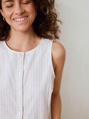 Neutral Stripe Button Through Vest Pyjamas - Image 8 of 11