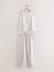 Neutral Stripe Button Through Vest Pyjamas - Image 9 of 11