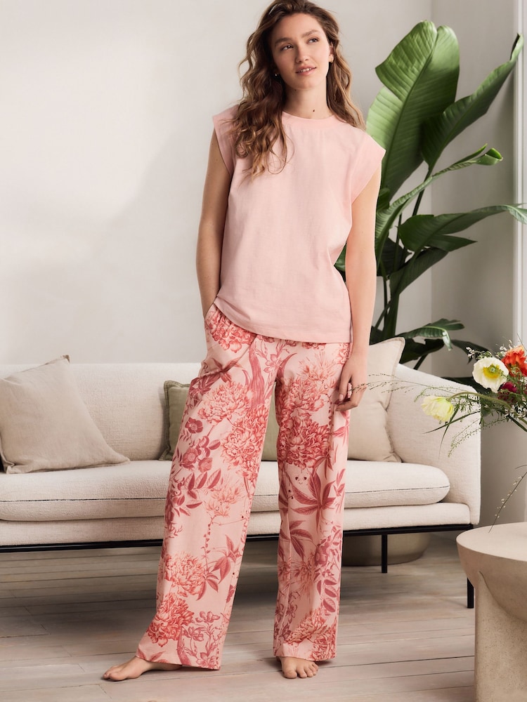 Pink Floral Kew Collection 100% Cotton Cap Sleeve Pyjamas - Image 1 of 5