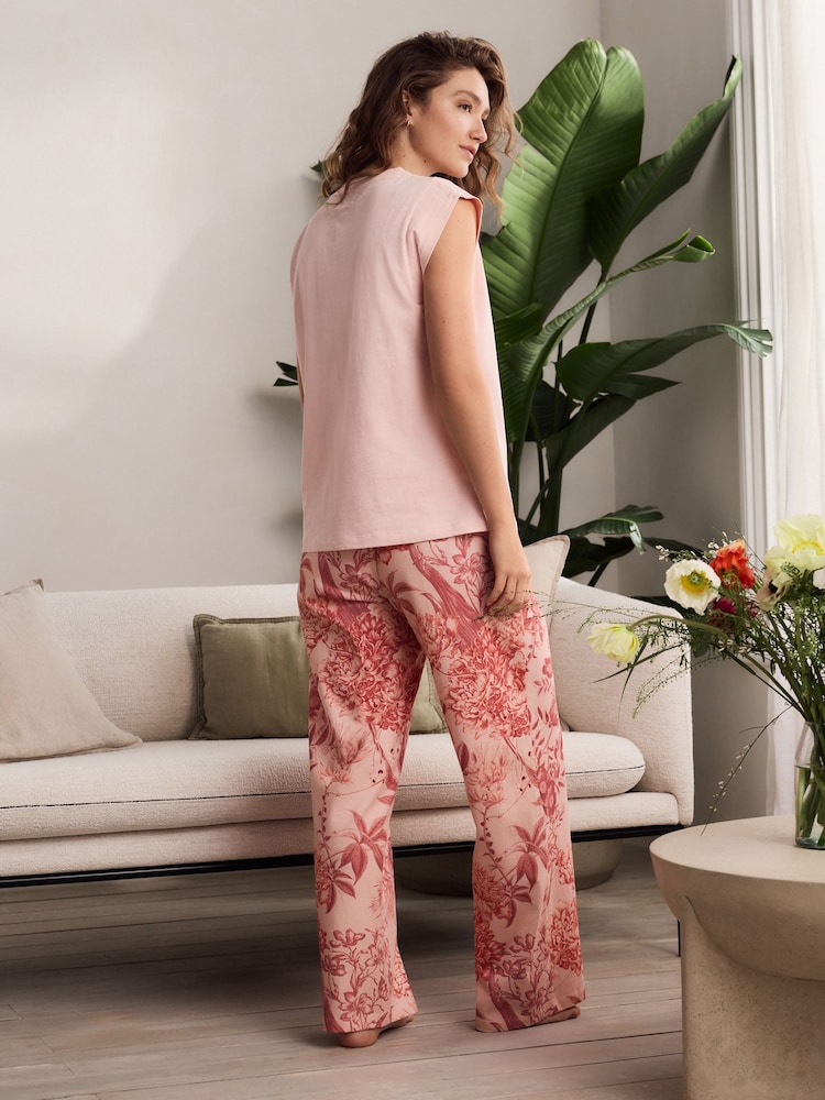 Pink Floral Kew Collection 100% Cotton Cap Sleeve Pyjamas - Image 3 of 5