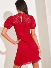 Lipsy Red Lace Short Sleeve Underbust Mini Skater Dress - Image 4 of 4