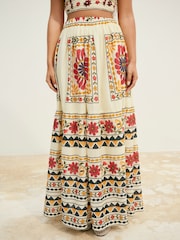 Cream Embroidered Elasticated Waist 100% Cotton Maxi Skirt - Image 3 of 8