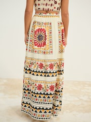 Cream Embroidered Elasticated Waist 100% Cotton Maxi Skirt - Image 4 of 8