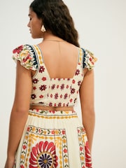 Cream Embroidered Elasticated Waist 100% Cotton Maxi Skirt - Image 5 of 8