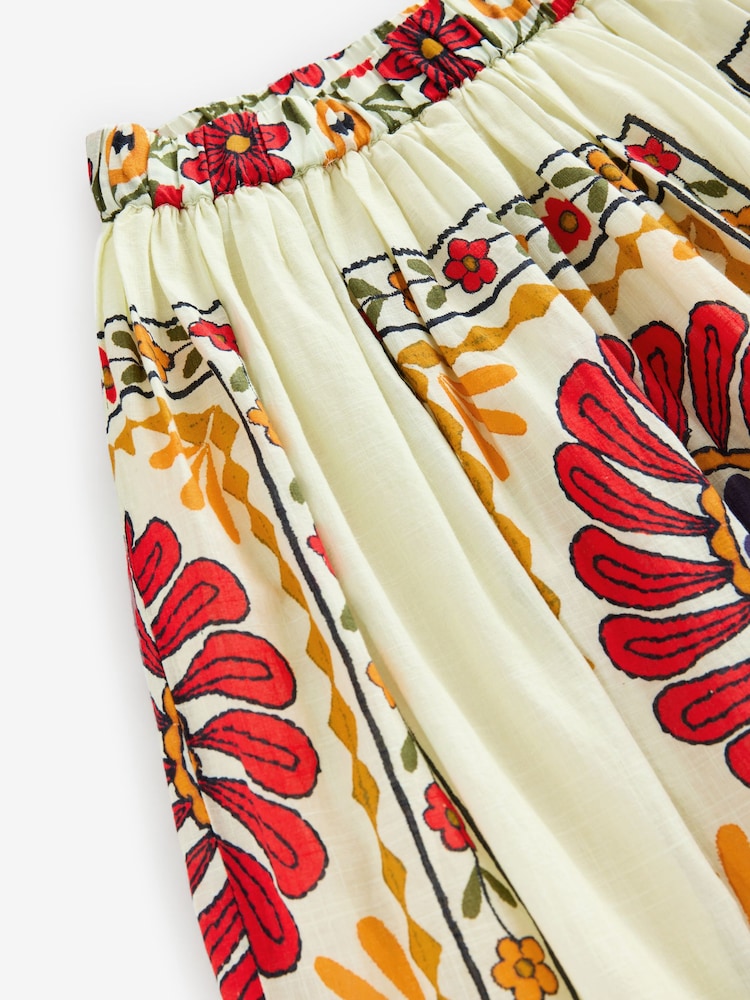 Cream Embroidered Elasticated Waist 100% Cotton Maxi Skirt - Image 9 of 9
