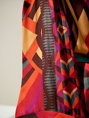 Red Geometric Print Satin Textured Elasticated Waist Trousers - Image 5 of 8