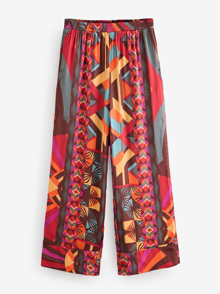 Imprimé Géométrique Rouge - Pantalons texturés à taille élastiquée en Satin - Image 6 of 8