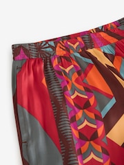 Red Geometric Print Satin Textured Elasticated Waist Trousers - Image 8 of 8