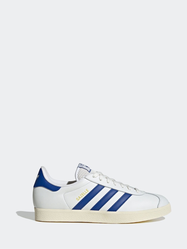 adidas Originals White/Blue Gazelle Trainers - Image 1 of 9