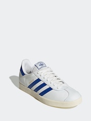 adidas Originals White/Blue Gazelle Trainers - Image 3 of 9