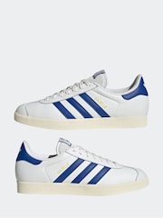 adidas Originals White/Blue Gazelle Trainers - Image 5 of 9