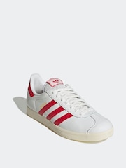 adidas Originals White/Red Gazelle Trainers - Image 1 of 9