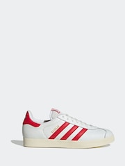 adidas Originals White/Red Gazelle Trainers - Image 2 of 9
