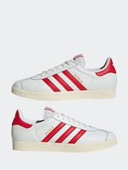 adidas Originals White/Red Gazelle Trainers - Image 3 of 9