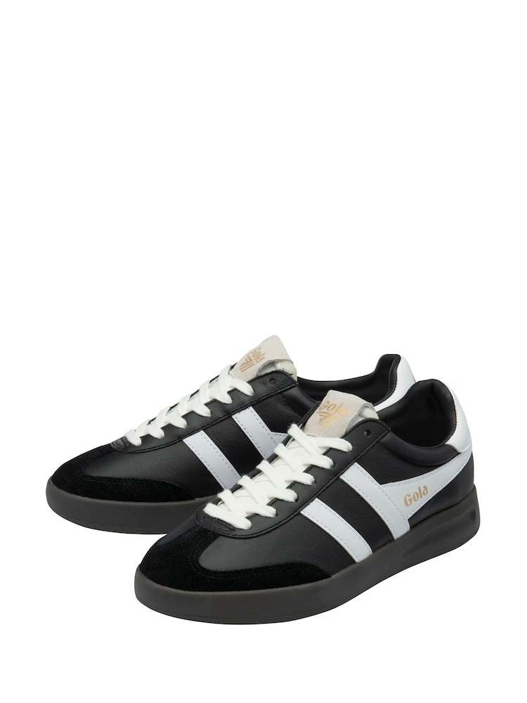 Gola Black Mens Cyclone Leather Lace-Up Trainers - Image 2 of 4