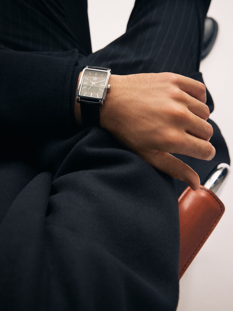 Black Square Dial Croc Effect Strap Watch - Image 1 of 7