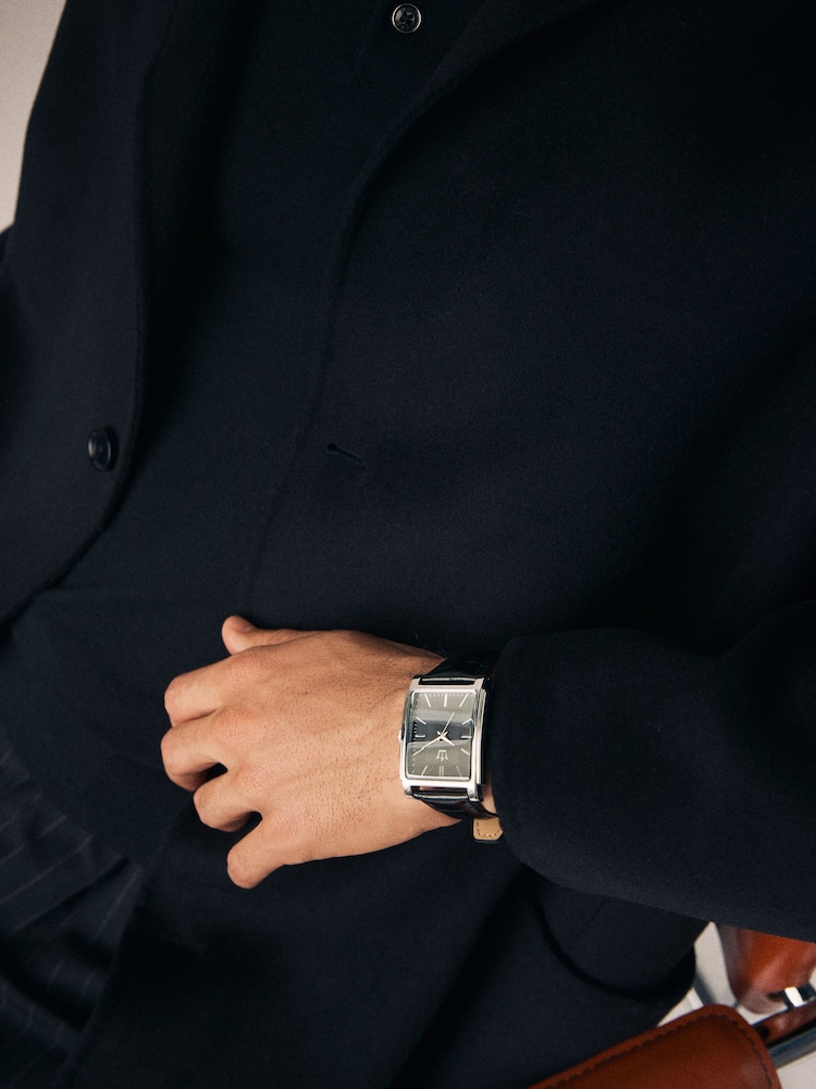 Black Square Dial Croc Effect Strap Watch - Image 2 of 7